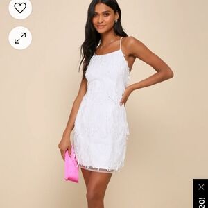 Lulus Making Magic White Fringe Lace-Up Mini Dress Size Medium